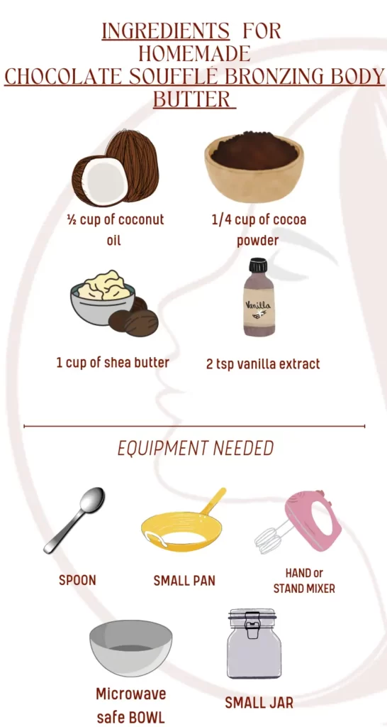 INGREDIENTS AND EQUIPMENT FOR Homemade Chocolate Soufflé Bronzing Body Butter recipe